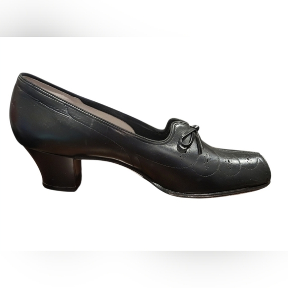 Vintage Dr. Locke Peep Toe Bow Detail Black Heel Made In USA Size 9 Narrow - Picture 2 of 11